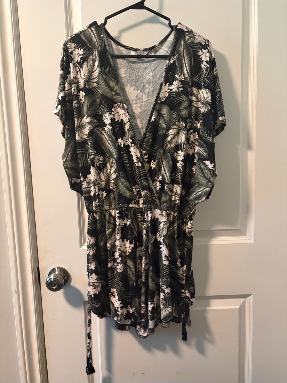 La Vie En Rose Olive Green Tropical Wrap Short Jumpsuit Romper